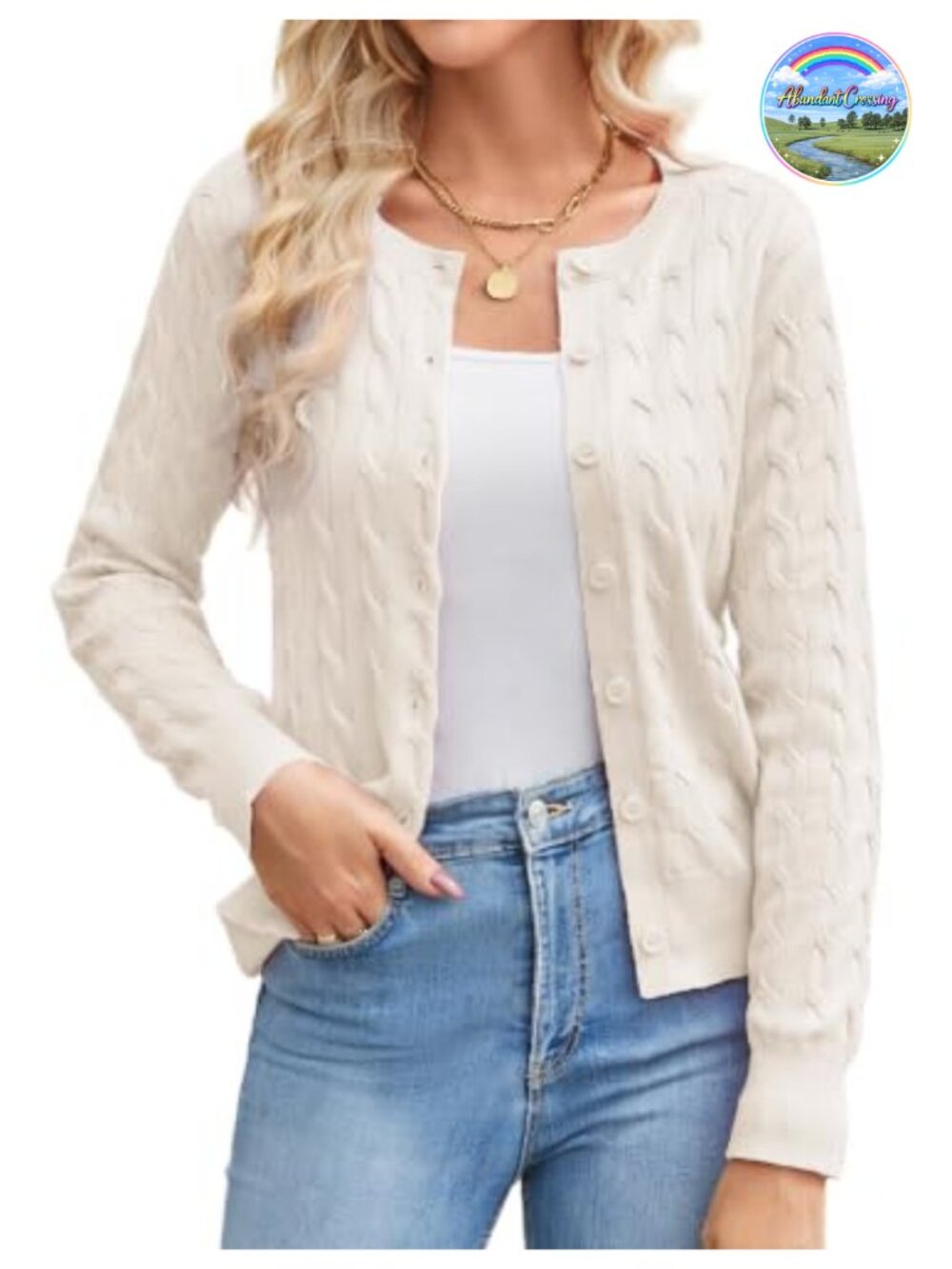 Cable Knit Cropped Button Up Cardigan Lightweight Fall Layer